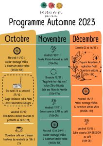 Lire la suite à propos de l’article Programme du Tiers-Lieu : octobre, novembre, décembre 23